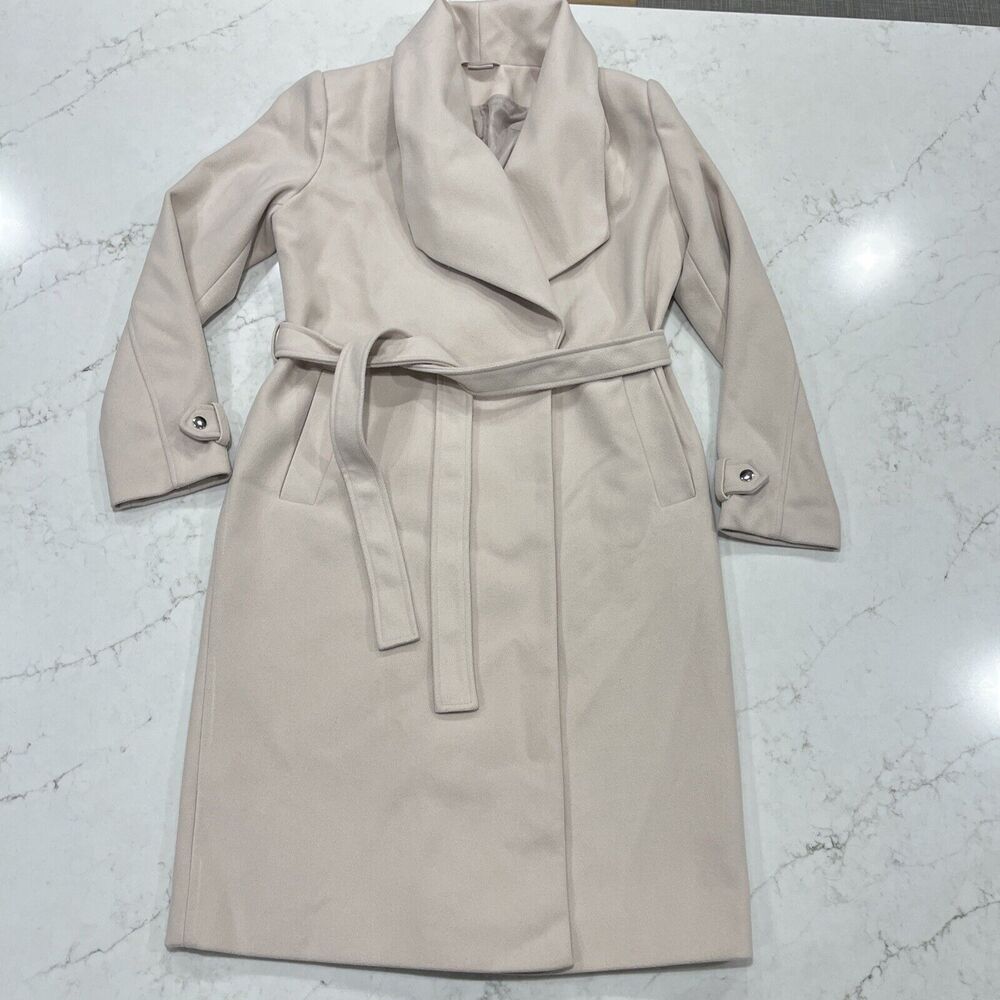 LASCANA Womens Sz US 8‎ Smart Winter Long Belted Coat Jacket Stone Pockets